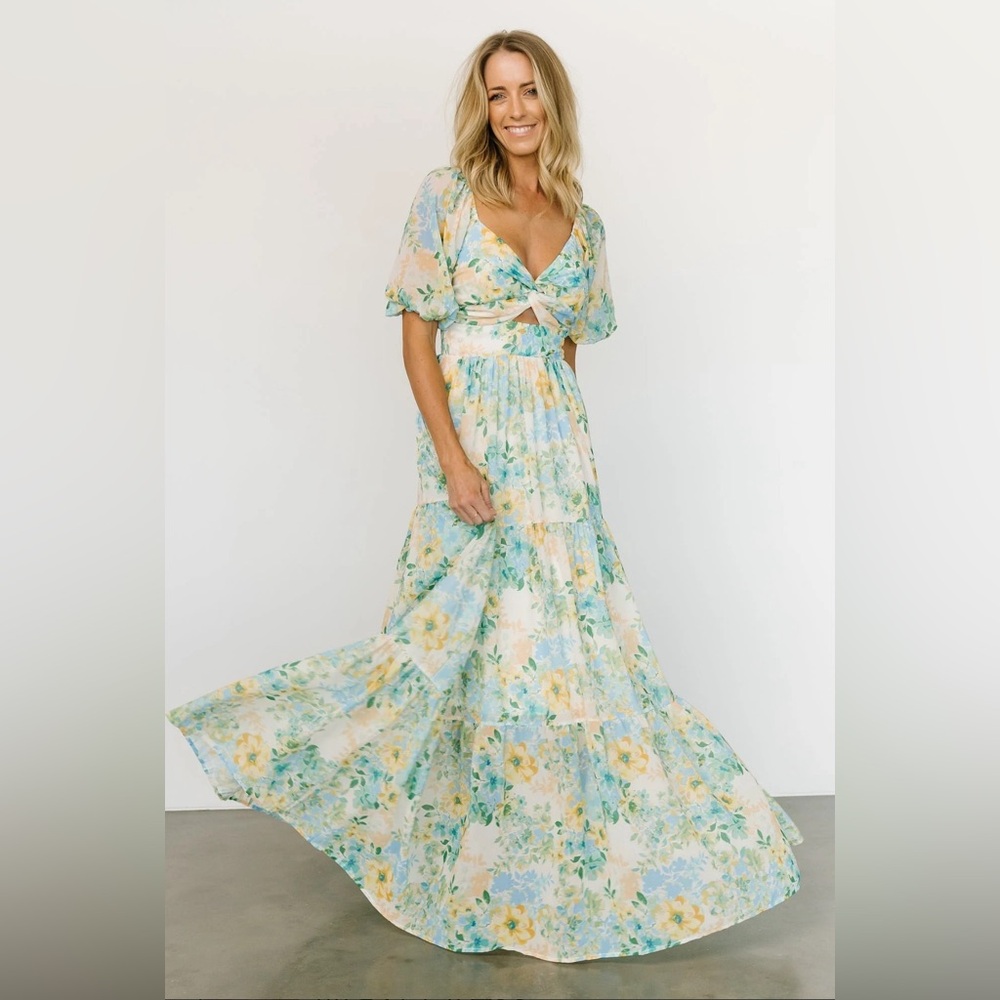 Baltic born, radiant green, blue, and yellow floral maxi, size L